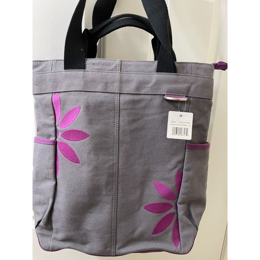 New Life Is Good tote bag Canvas Purple/Gray Tote W/Flower Motif 14x15 Inches - Picture 3 of 8